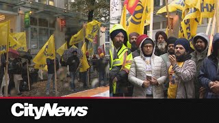 Sikh community rallies at Indias Vancouver consulate amid foreign interference allegations [upl. by Udele]