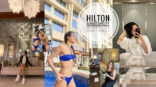 Dubai Luxury hotel Hilton Al Habtoor Room tour  Gym  Breakfastmothers birthday slmstaycation [upl. by Nitsuga958]