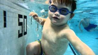 3yo William Swimming and Floating in the pool near the wall [upl. by Hollington]