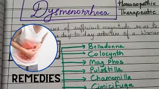 Dysmenorrhoea Homoeopathic Therapeutics  Belladonna Colocynth Mag Phos Cimicifuga Pulsatilla [upl. by Rudiger]