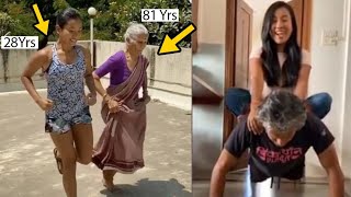 Milind Somans 81 Year Old Mother With His 28 Year Old Wife Ankita Komwar Working Out In Quarantine [upl. by Glasgo]