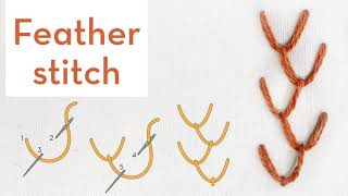 Feather stitch  How to quick video tutorial  hand embroidery stitches for beginners [upl. by Colfin]