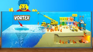 Lego Natural Disaster Experiment Tested BIG Vortex Tsunami Sinkhole Dam Breach Destroy Lego City [upl. by Ellesirg983]