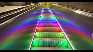 Sweden Stockholm Central subway station rainbow escalator walkalator and elevator ride [upl. by Siuraj]