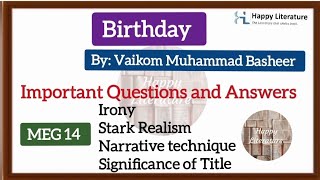 Birthday by Vaikom Muhammad Basheer  Important Questions and Answers MEG 14 [upl. by Nahamas]