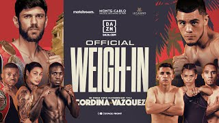 Joe Cordina Vs Edward Vazquez Plus Undercard Weigh In [upl. by Nnairol]