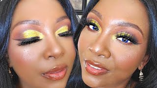 Glitter Smokey Eyeshadow  Yellow Glitter Eyeshadow Tutorial [upl. by Ived]