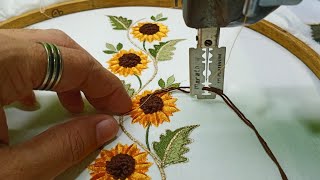 Machine embroidery 🌻 sunflower embroidery design  3d sunflower embroidery border designs [upl. by Diarmit]