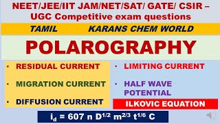 Tamil POLAROGRAPHY Voltammetry polarisable DROPPING Hg ELECTRODe DIFFUSION HALF WAVE POTENTIAL [upl. by Sadye]