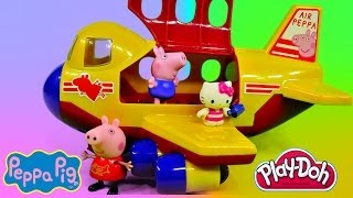 Peppa Pigs Jumbo Jet Flying Adventure Play Doh Hello Kitty Muddy Puddle Kids Toys [upl. by Knapp]