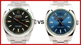 ▶ Rolex Milgauss Green Sapphire Crystal black vs blue Dial COMPARISON  116400 [upl. by Virgilio]