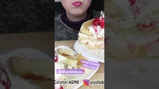 Salted Caramel ASMR strawberry cream cake Mukbang bites only shorts viralvideo fyp new edit fy [upl. by Linetta]