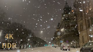 Snowfall and wind at Strandvägen In Stockholm Sweden [upl. by Myrle708]