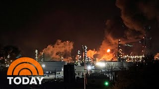 Several Injured After Massive Oil Refinery Fire In Texas [upl. by Sparke]