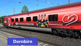 Bahnhof Dornbirn bunte Züge⚽ÖFB Railjet amp IC119 Bodensee m🔥🚒 FeuerwehrLok amp 1144 040 im Sandwich [upl. by Seabrook]