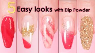 5 Easy Designs using Dip Powder Polish [upl. by Atinhoj]