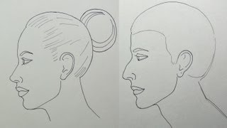 How to Draw a Face in Profile Easily  Male and Female [upl. by Nevur]