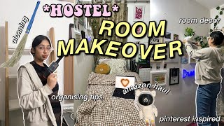 ROOM TRANSFORMATION hostel room✨🪴 pinterest inspired amazon haul cleaning decorating [upl. by Enitsahc738]