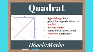 Quadrat Eigenschaften und Quadrat zeichnen  ganz einfach erklärt  Geometrie  ObachtMathe [upl. by Enileme520]