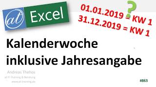 Kalenderwoche inklusive Jahr anzeigen  31122018  201901  Excel [upl. by Aryad]