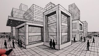 How to Draw a City using TwoPoint Perspective Pen Drawing [upl. by Sillig]