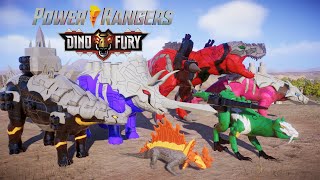 Power Rangers Dino Fury Zords Weaponize T Rex Champion Zord Tiger Claw Stego Spike Dimetrodon [upl. by Cassey952]