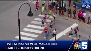 Aerial video Vermont City Marathon start [upl. by Anilejna177]