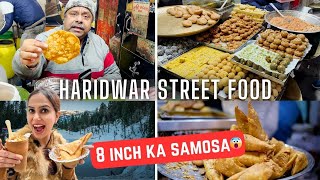 Best HARIDWAR Street food  Aloo Puri Malai Samosa 8 inch ka samosa Lassi Chaat amp more [upl. by Anna-Diana572]