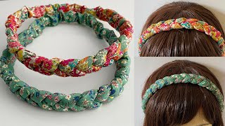 DIY Beautiful Wide Elastic Chunky Braided Headband  How to Make 3 strand Plait Fabric Hairband [upl. by Latrena]