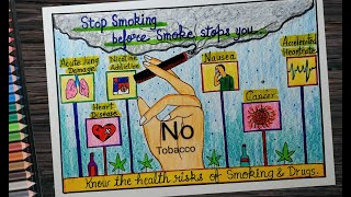 No Tobacco Day poster drawing step by step l No smoking poster drawing l Anti Tobacco Day drawing [upl. by Seuqcaj]