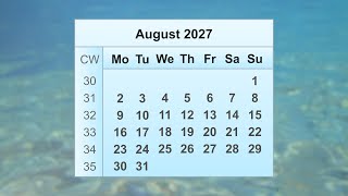 August 2027 Calendar [upl. by Gebelein]