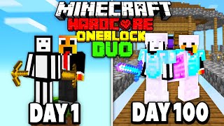 We Survived 100 Days On ONE BLOCK In Hardcore Minecraft  DUO 100 Days [upl. by Candide]