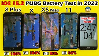 iOS 152 Battery Drain Test 2022  8 Plus vs iPhone X vs XS Max vs iPhone 11 PUBG BATTERY DRAIN TEST [upl. by Oderfodog222]