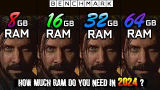 How much RAM do you need in 2024 8 GB vs 16GB vs 32 GB vs 64GB  Test in 10 Games  2160p  4K [upl. by Elleinnod]