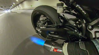 Yamaha MT07  QUICKSHIFTER  TUNNEL RUN  FLAMES [upl. by Crescin]