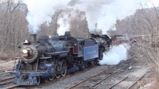 Steam locomotives 425 and 113 pull a Santa special through the anthracite region of Pennsylvania [upl. by Suelo]