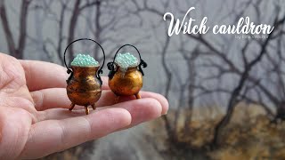 Miniature copper witchs cauldron for dollhouse 🔮 Easy polymer clay tutorial with description [upl. by Perce]