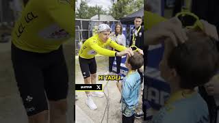 Pogacar gives Cavendishs son his sunglasses 😎 after the historic 35th stage win by his dad cycling [upl. by Washington]