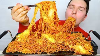 THE BEST CHEESY SPICY FIRE NOODLES IVE EVER MADE • Mukbang amp Recipe [upl. by Galateah]