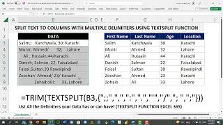 How to Split Text to Columns in Excel with Multiple Delimiters using TEXTSPLIT in Excel Formula [upl. by Aneer]