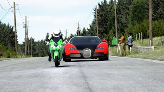 Kawasaki Ninja ZX14R vs Bugatti Veyron Grand Sport Vitesse at Old Spa [upl. by Ynnohj]