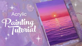 Acrylic Painting Tutorial  Purple Ocean Sunset beginner to intermediate [upl. by Eileek]