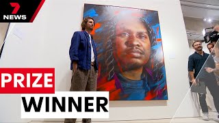 Matt Adnate wins 2024 Archibald Packing Room Prize for portrait of Baker Boy  7 News Australia [upl. by Alaehs]