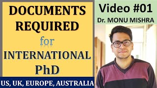 Documents to prepare for International PhD Application  International PhD  by Monu Mishra [upl. by Yrian]