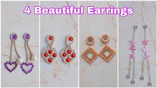 How To Make Simple Earrings At Home✨😱  4 Beautiful Earrings video artandcraft handmadeearrings [upl. by Aivatnuhs]