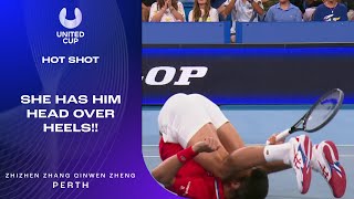 Zheng Knocks Down Djokovic with Powerful Forehand  United Cup 2024 [upl. by Htiel]