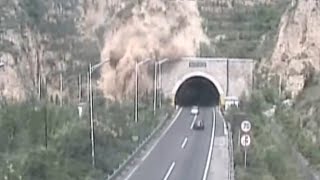 Landslide Blocks Tunnel Entrance on North China Highway [upl. by Sara]