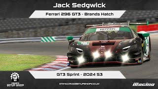 iRacing  24S3  Ferrari 296 GT3  GT3 Sprint  Brands Hatch  Jak [upl. by Dwyer667]