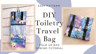 DIY Toiletry Travel Bag  How to sew fold up makeup pouch [upl. by Erodavlas]