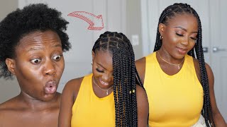 Wow Easiest DIY Knotless Box Braids on short 4c hair No Tension  Beginner Friendly Tutorial [upl. by Ellinehc]